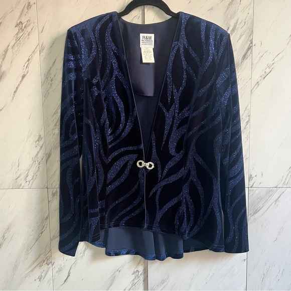 R&M Richards Karen Kwong Velvet Sparkel Formal Jacket SZ 14 - Picture 2 of 7